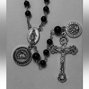US Marines St. Michael Black Onyx Catholic Prayer Rosary Beads